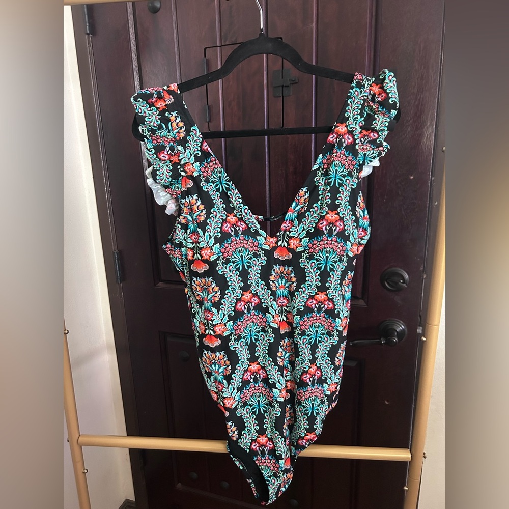 Jessica Simpson Black Floral Swimsuit